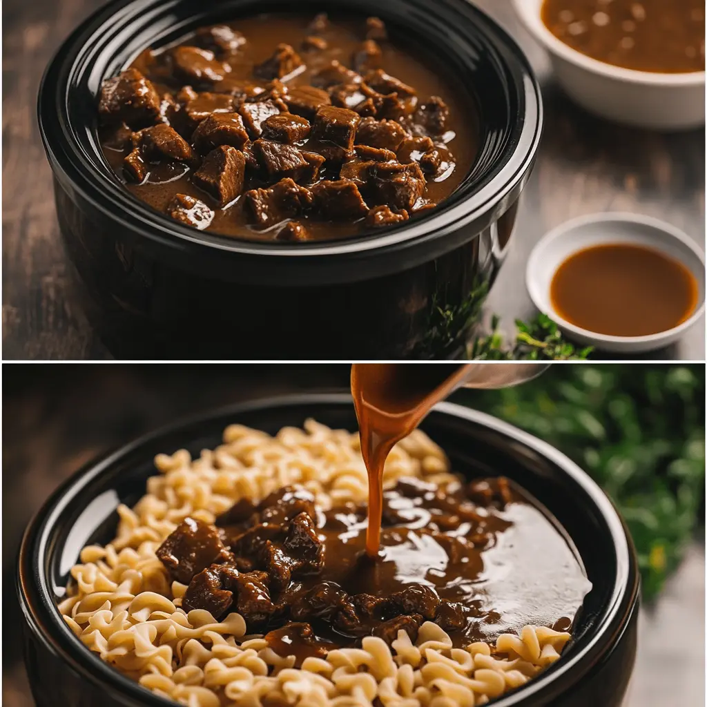 Crockpot Beef Tips and Noodles steps