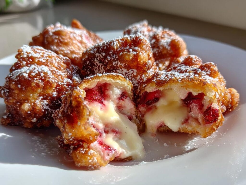 Deep-Fried Strawberry Cheesecake Stuffed Wonton Bites